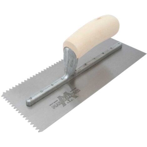 Marshalltown M701S Notched Trowel with 3/16-inch V-Notch, 11 x 4.5-inch Shaped Wooden Handle, Ideal for Tile and Flooring Adhesives
