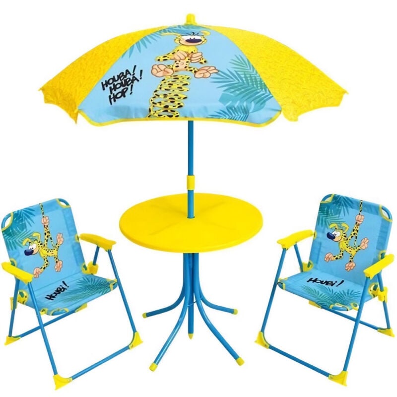 Marsupilami Salon de jardin pour enfants comprenant 1 table, 2 chaises pliantes et 1 parasol - Jaune