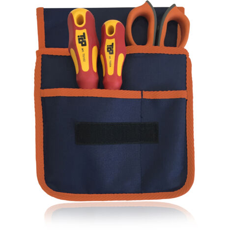 Marsupio Borsa Utensili, Tasca Porta Attrezzi Lavoro, 3 Scompartimenti, Force Zero, 2 Giraviti Croce Taglio + 1 Forbice Elettricista