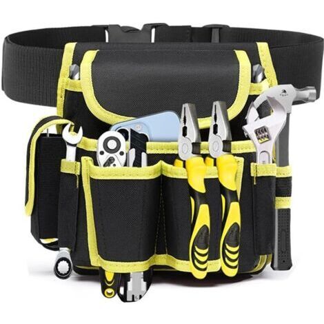 Marsupio da elettricista, borsa porta attrezzi professionale, marsupio porta attrezzi da cintura, marsupio regolabile con tasche multiple per attrezzi, martello, torcia e chiavi inglesi. (Giallo)