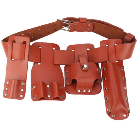Marsupio portautensili in pelle, 5 in 1, multifunzionale, porta attrezzi, cintura, ideale per ponteggi, per riporre chiave a leva, martello, ecc.