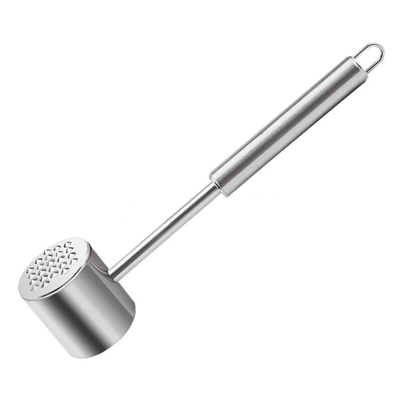 Ensoleille - Marteau à viande, double face, attendrisseur pour escalope, steak, 28 cm de long, acier inoxydable, argenté