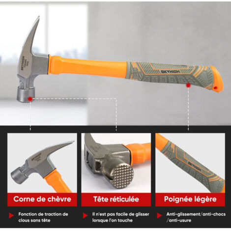 Marteau Arrache-Clous 630 g avec Griffe de Déchirure et Embout Magnétique – Tête en Acier au Carbone pour Bricolage, Menuiserie et Réparations Domiciliaires
