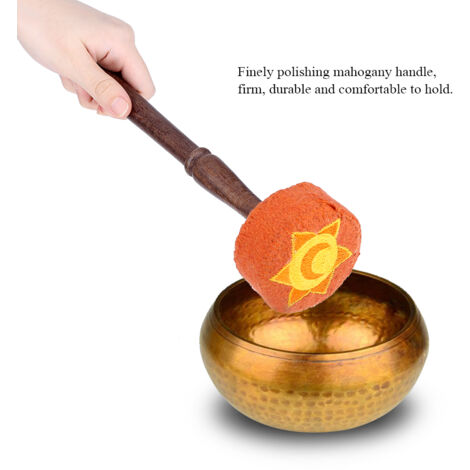 Marteau de bois dur feutré pour bol chantant tibétain artisanal (couleur orange)