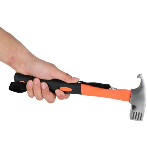 Marteau de Camping Extérieur à Tête Haute Résistance et Poignée en Caoutchouc avec Lanya (Orange)