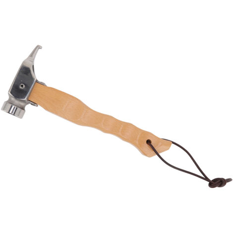 Marteau de Camping Portable Multifonction avec Manche en Bois et Lanière - Tête Design pour Piquets, Acier Inoxydable