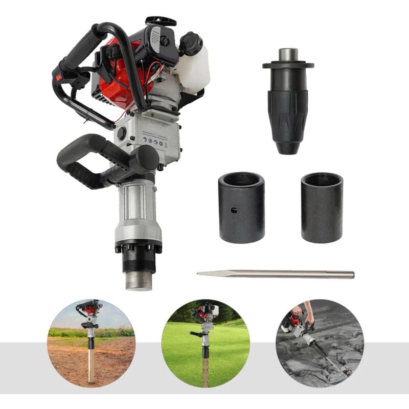 Marteau de démolition à essence 2 temps 1000W Marteau piqueur Marteau burineur Burin+Burineur de pieux Set