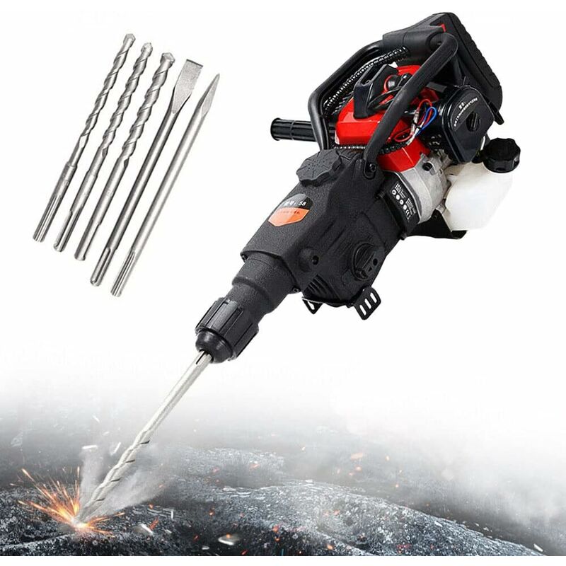 Senderpick - Marteau de démolition à essence, 2 temps, 32,7 cc, haute performance, avec burin pointu, perceuse à percussion, marteau burineur pour
