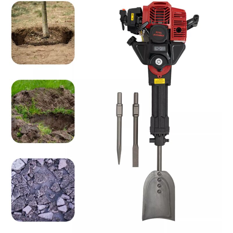 Marteau de démolition essence jardin arbre pelle multi 2 en 1 pelle marteau à percussion, 6500 tr / min marteau à percussion moteur 2 temps, 52cc,