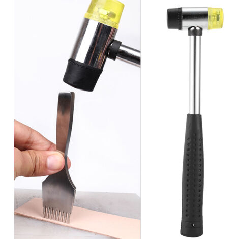 Marteau de sellier réversible tête caoutchouc 25mm, manche acier pour maroquinerie et travaux manuels