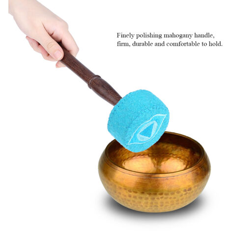 Marteau en bois feutré pour bol chantant tibétain, fait main (bleu clair)