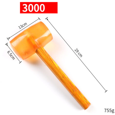 Marteau en caoutchouc transparent avec manche en bois pour pose de carrelage et meubles, type 3000, 7 cm