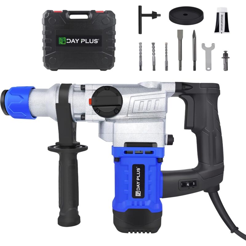 Marteau Perforateur, 1500W Perforateur Burineur 6J, 6 Vitesses, 4 Fonctions & Plus Rapidement Changer Le Mandrin SDS-Plus, Technologie Anti-vibratio,
