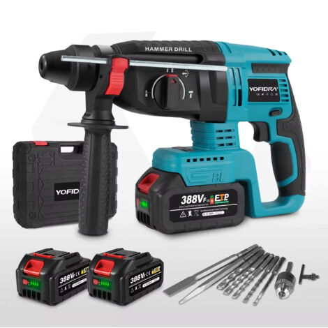 Marteau perforateur 26mm Brushless SDS Plus sans fil compatible Makita 18V – 2 batteries + 10 accessoires, coffret de transport