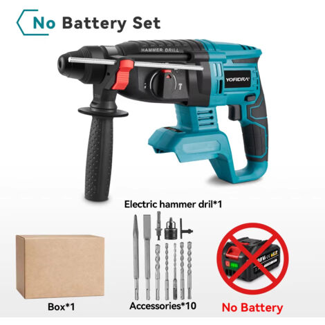 Marteau perforateur 26mm SDS-Plus Brushless compatible Makita 18V – pack 10 accessoires inclus sans batterie, emballage carton