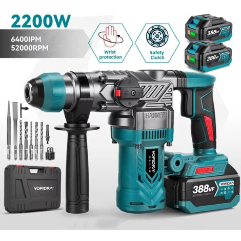 Marteau perforateur 26mm SDS-Plus Brushless Makita 18V kit complet 3 en 1 pour béton brique avec 2 batteries + 10 accessoires
