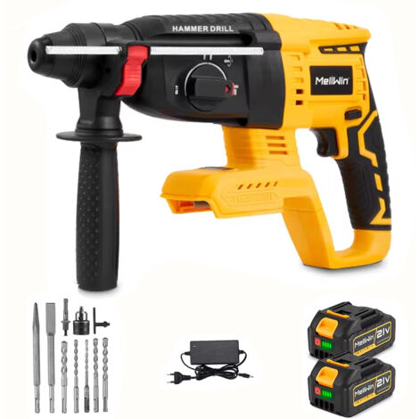 Marteau perforateur 3 en 1 sans balais, perceuse à percussion multifonction béton/acier/bois, compatible batterie Makita 18V, avec 2x batterie + 10 accessoires