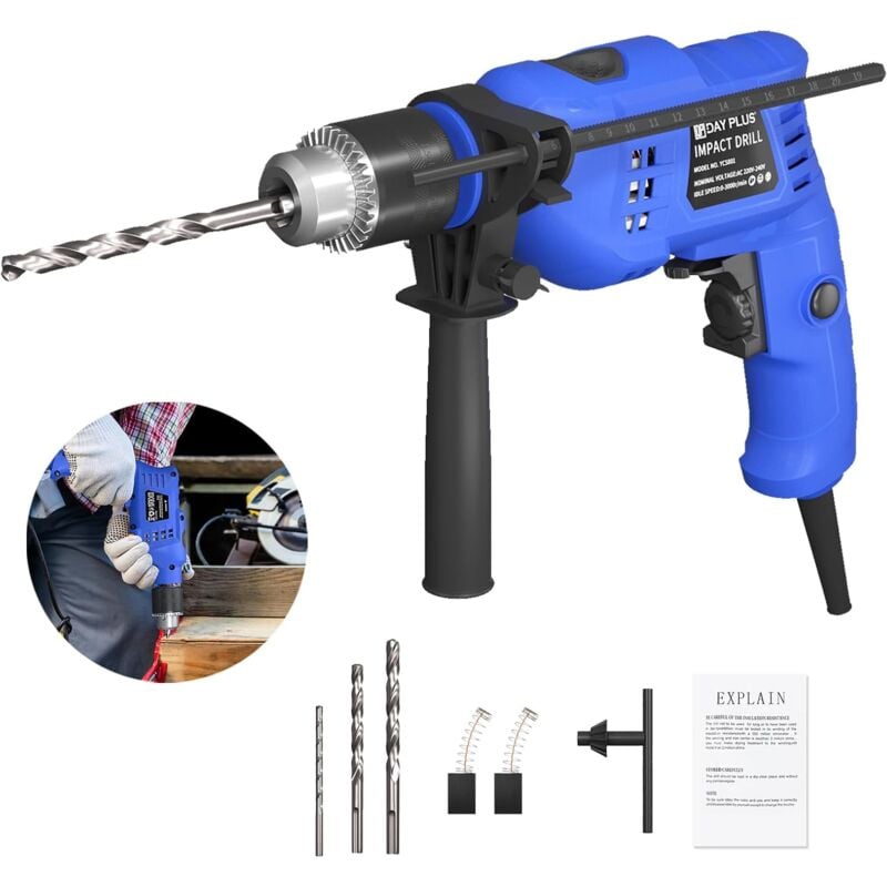 Lucn - Marteau Perforateur 850W, 2 en 1 Perceuse Électrique Polyvalente, 3000RPM avec Poignée Pivotante à 360°+ Blocage De Vitesse, Mèche De 5/6/8