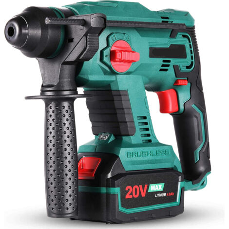 Marteau Perforateur Brushless Sans Fil, 20V Perforateur Sans-fil avec SDS plus, Batteries de 20V 4000 mAh, 4 Fonctions pour une Utilisation Domestique et Professionnelle