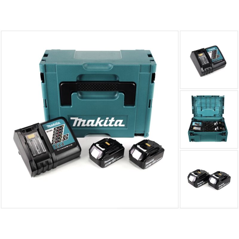 Makita - Power Source Kit Li 18V + 2x Batteries BL1850B 5,0Ah + Chargeur DC18RC ( 197624-2 ) + c offret Makpac