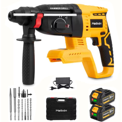 Marteau perforateur électrique 3 en 1 sans balais multifonction acier/béton/bois compatible Makita 18V – kit 2 batteries + 10 accessoires coffret plastique