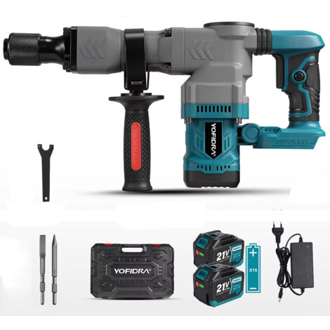 Marteau perforateur électrique sans balais burineur démolisseur multifonction rotatif et ciselage compatible Makita 18V – kit 2 batteries 4.5Ah complet