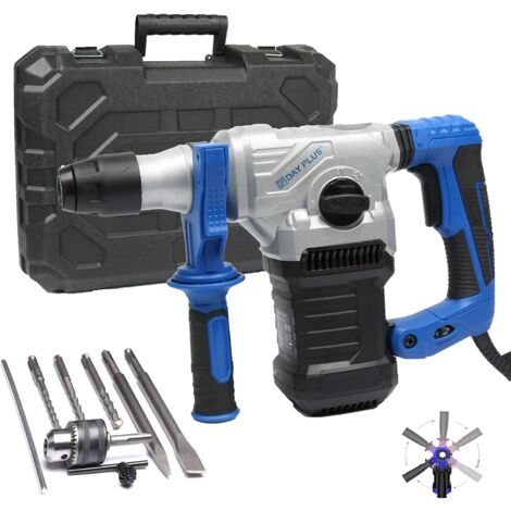 Marteau Perforateur, Perforateur Burineur Marteau Piqueur (1500W 6J, 4 Modes, Mandrin SDS-Plus, Livré en coffret avec une butée de profondeur en métal et une poignée supplémentaire)
