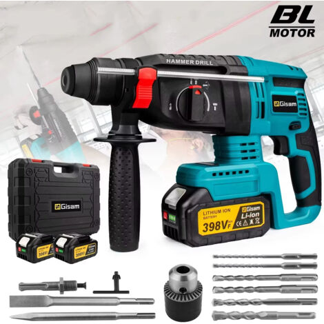 Marteau perforateur rotatif sans fil 26mm SDS Plus Brushless compatible Makita 18V – 3 fonctions, 2 batteries + 12 accessoires, coffret de rangement