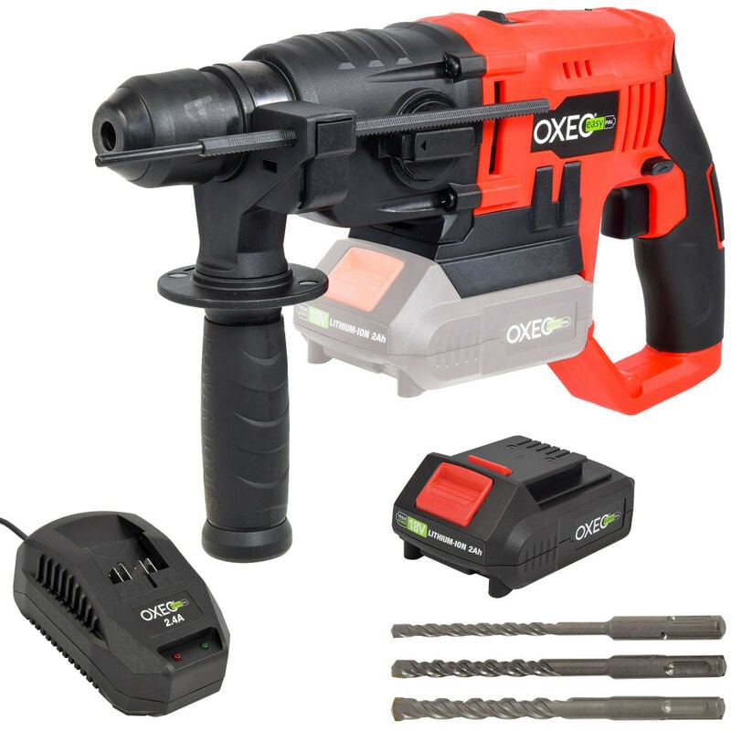 Marteau perforateur sans fil 18V Easy Full 1.2 joules avec batterie et chargeur - 2 vitesses - poignée anti-vibration - 3 mèches