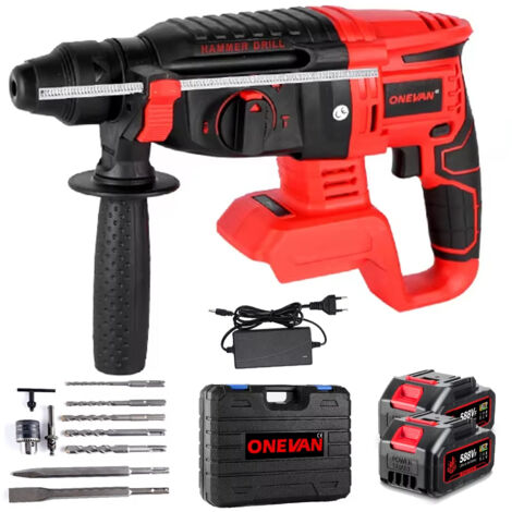 Marteau perforateur sans fil 2000W sans balais, perceuse à percussion rotative multifonction pour béton/acier/bois, compatible batterie Makita 18V, avec 2 batteries lithium + 10 accessoires