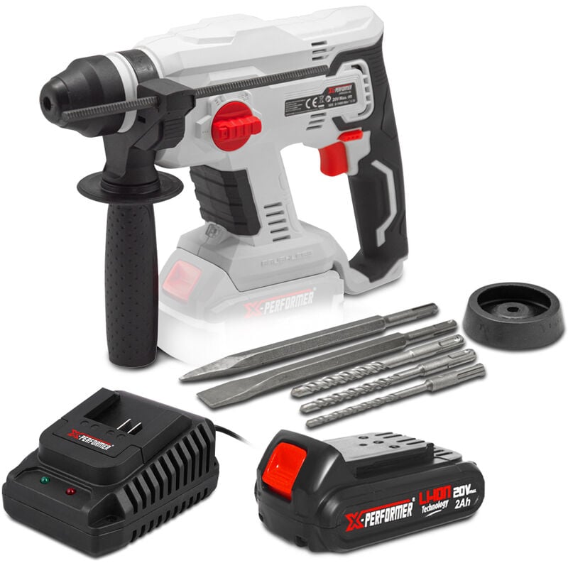 X-performer - Marteau perforateur sans fil 20V avec moteur à induction avec batterie 2Ah