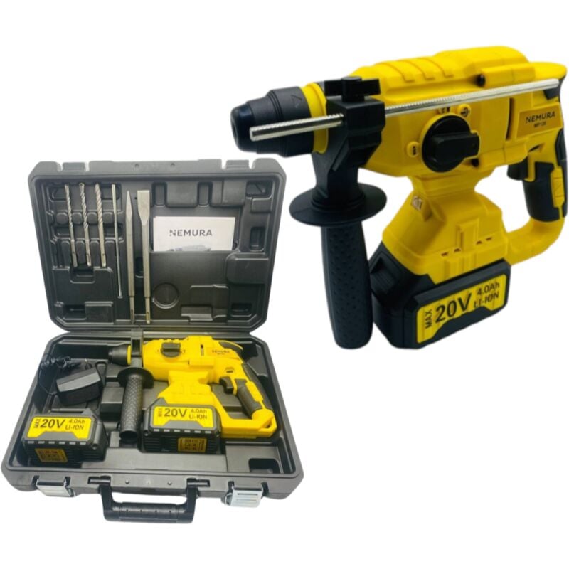 Marteau Perforateur sans fil 20V Nemura 2 Batteries 4Ah + Chargeur rapide + Mallette de rangement