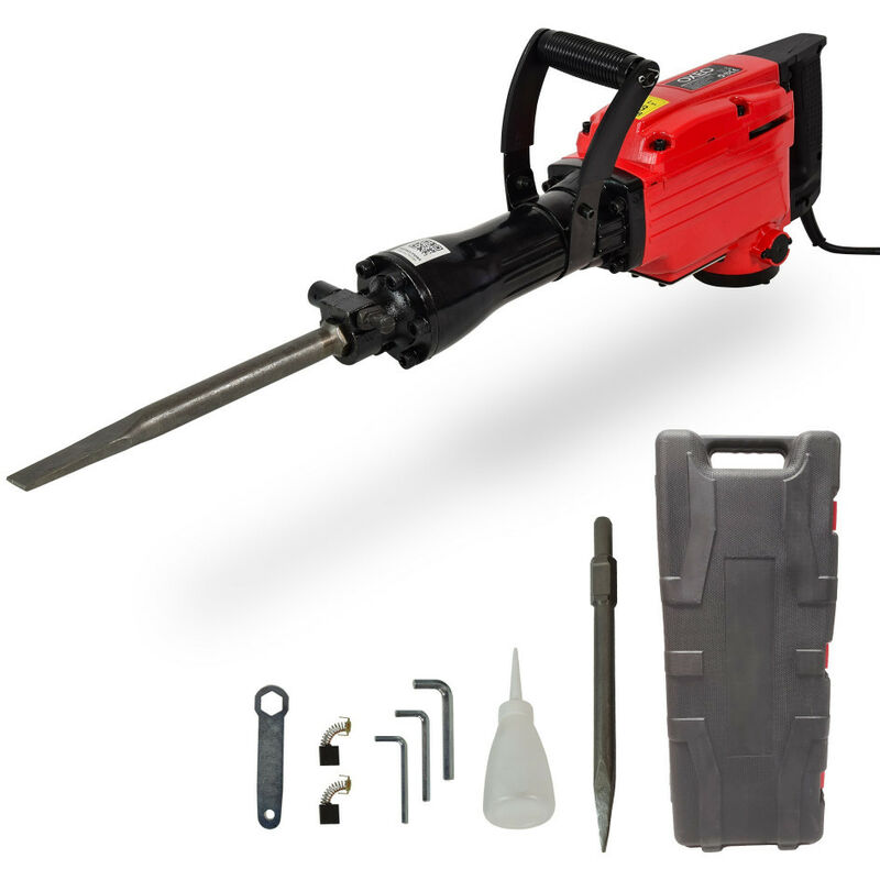 Marteau piqueur 1700w - 60 Joules - 1900 coups/min - Marteau de démolition inclus 2 burins : plat - à pointe - Malette