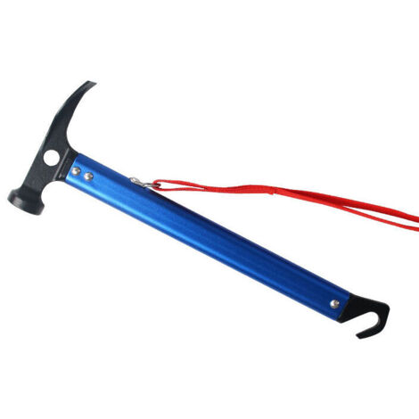 Martello da campeggio KZQ con gancio, martello da tenda in alluminio da 30 cm, martello da campeggio all'aperto, martello multifunzionale per picchetti da tenda (blu)