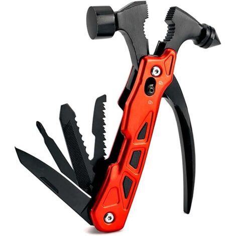 Martello di sopravvivenza 12-1 - Accessorio da campeggio multifunzione con strumento di smontaggio e fodero - Coltello portatile da esterno - Pinza martello, cacciavite, sega, apribottiglie, regalo pe