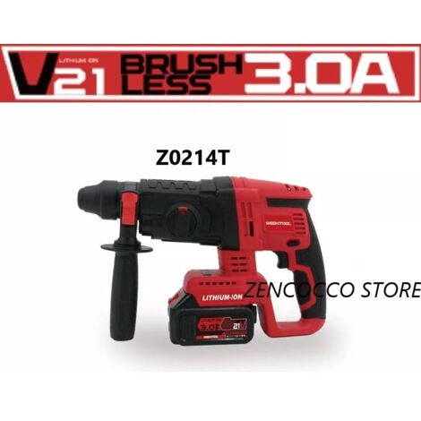 MARTELLO PERFORATORE 26MM 2 BATTERIE 21V 3.0Ah DEMOLITORE TASSELLATORE - Z0214T