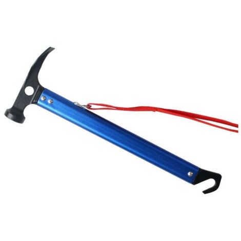Martillo de camping KZQ con gancho, de aluminio de 30 cm, para exteriores, multifuncional, para estacas de tienda (azul)