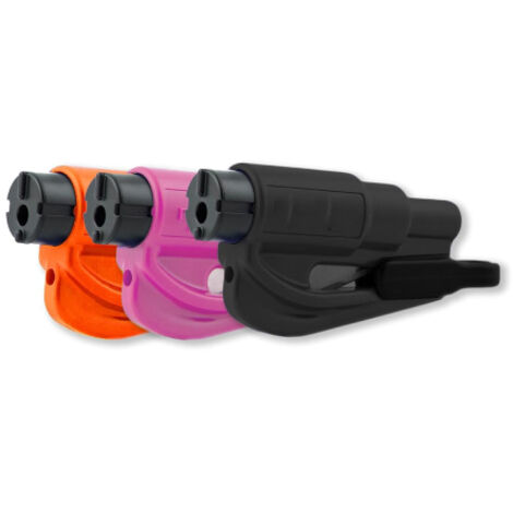 Martillo de seguridad multifuncional 2 en 1, cortador de cinturón de seguridad y herramienta de escape para llavero de coche (negro, rosa y naranja)