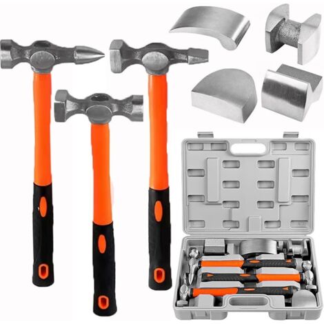 Martillo para carrocería, martillos y piquetas para trabajos de carrocería, martillo para reparación de carrocerías de automóviles, juego de 7 piezas, mango sólido con estuche para reparaciones de car