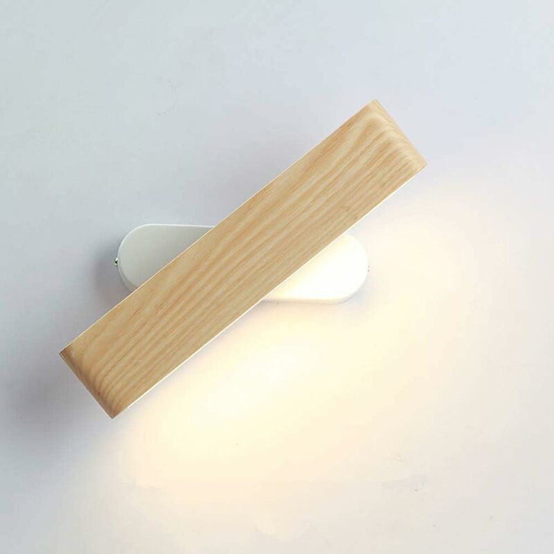 Applique Murale led, Intérieure Applique en Bois 360° Rotatif led Lampe Murale pour Salon Chambre Cage d'escalier Couloir blanc chaud (28cm)
