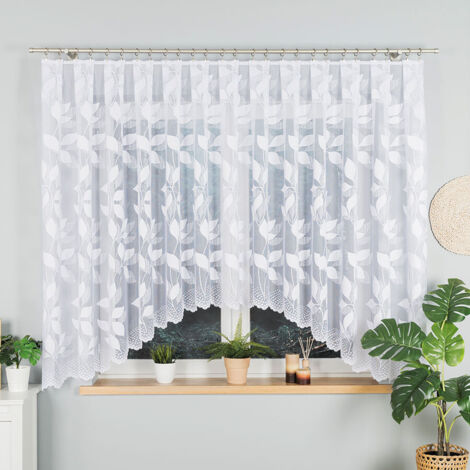 MARTYNA - Cortina jacquard confeccionada con corte en la parte inferior - 420x160 cm - blanco