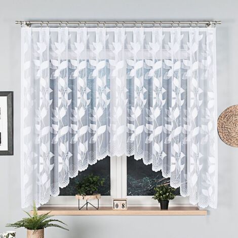MARTYNA - Fertiggardine aus Jacquard mit Schnitt unten - 320 x 160 cm - weiß