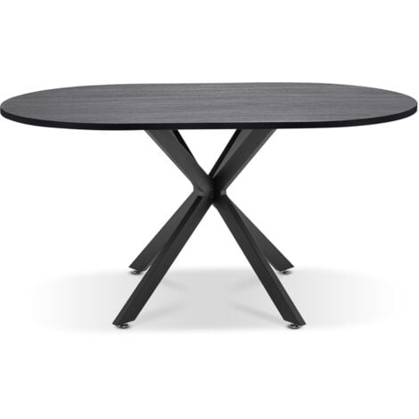 FRANKYSTAR Marui Small - Table à manger ovale en bois et métal avec pied central Kiso 150x90 cm - bois noir