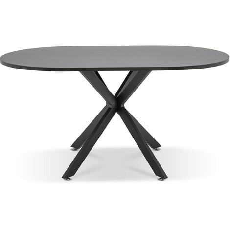 FRANKYSTAR Marui - Table à manger ovale en bois et métal avec pied central Kiso 150x90 cm - noir mat