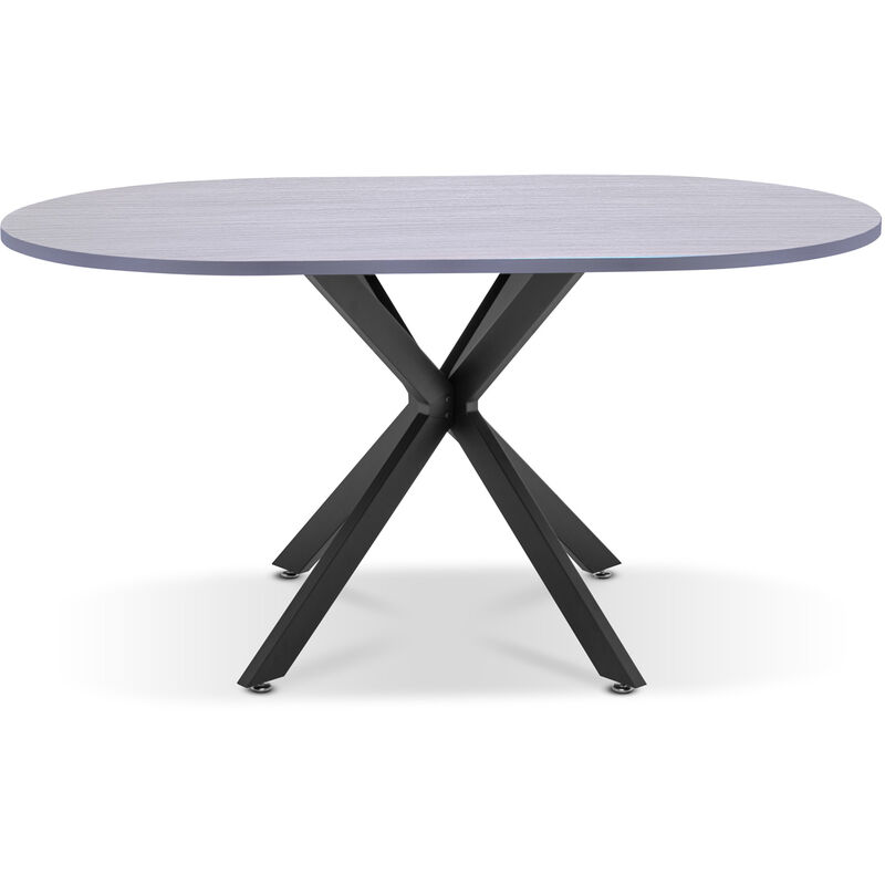Marui - Table à manger ovale en bois et métal avec pied central Kiso 180x100 cm - gris effet bois