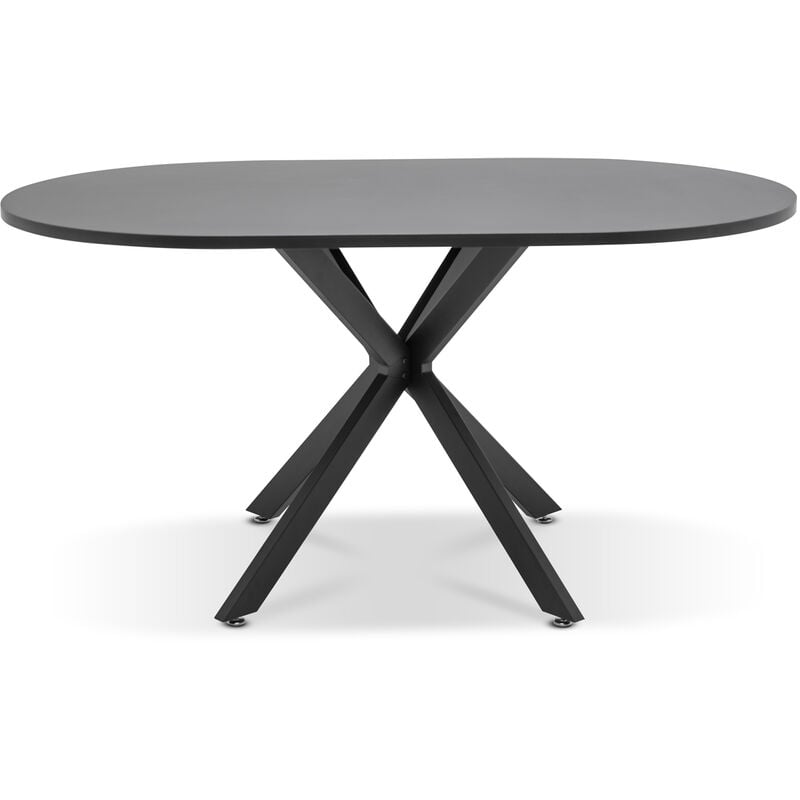 Marui - Table à manger ovale en bois et métal avec pied central Kiso 180x100 cm - noir mat