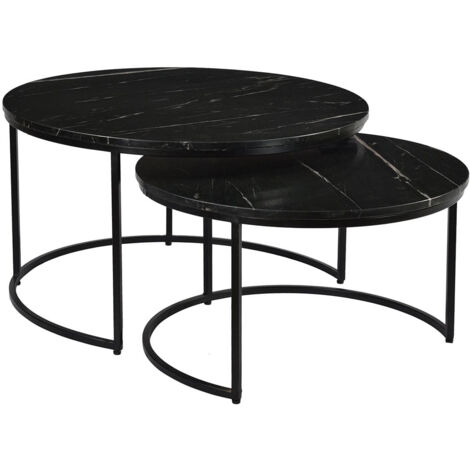 MARVA - Duo de Tables Gigognes Marbre et Piètement Noir