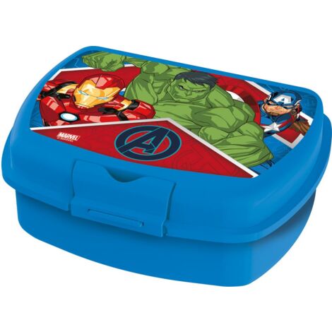 Marvel Sandwich Box blu per bambini in plastica Avengers Iron Man Hulk Captain America utile per portare la merenda fuori casa
