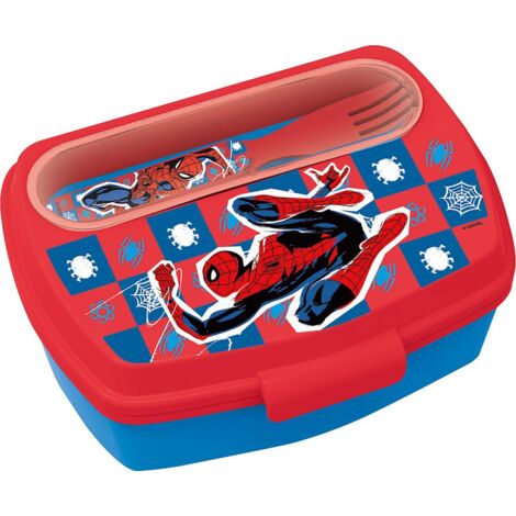 Marvel Sandwich Box rossa per bambini in plastica Spiderman Uomo Ragno con cucchiaio e forchetta