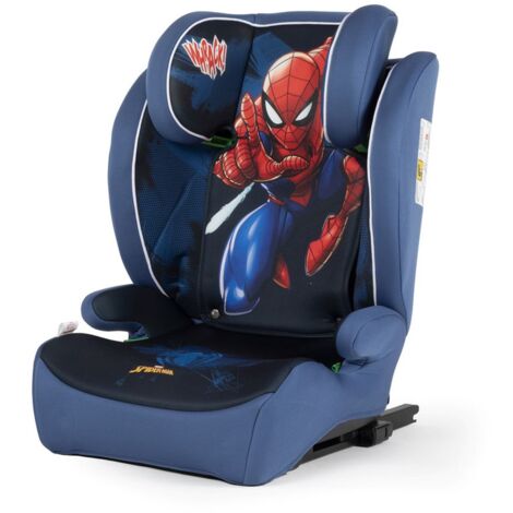 Marvel Seggiolino auto Spiderman con attacco ISOFIX per la sicurezza dei bambini con altezza da 100 a 150 cm con grafiche del supereroe uomo ragno su fondo blu